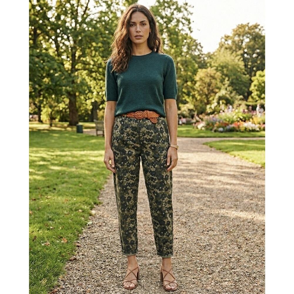 New Anthropologie Amadi Floral Camo Trouser Sz S Green Black Cropped Soft Pants